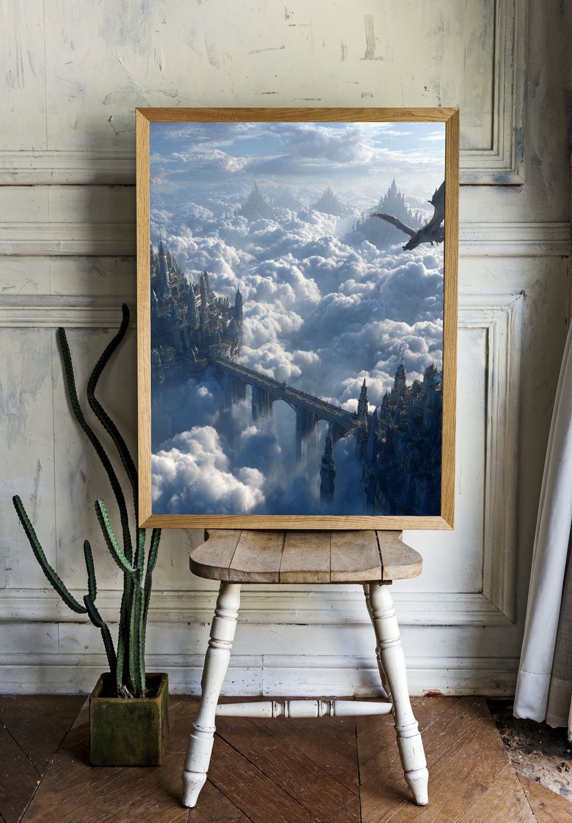 Majestic Dragon Over Cloud City — Fantasy Print room preview