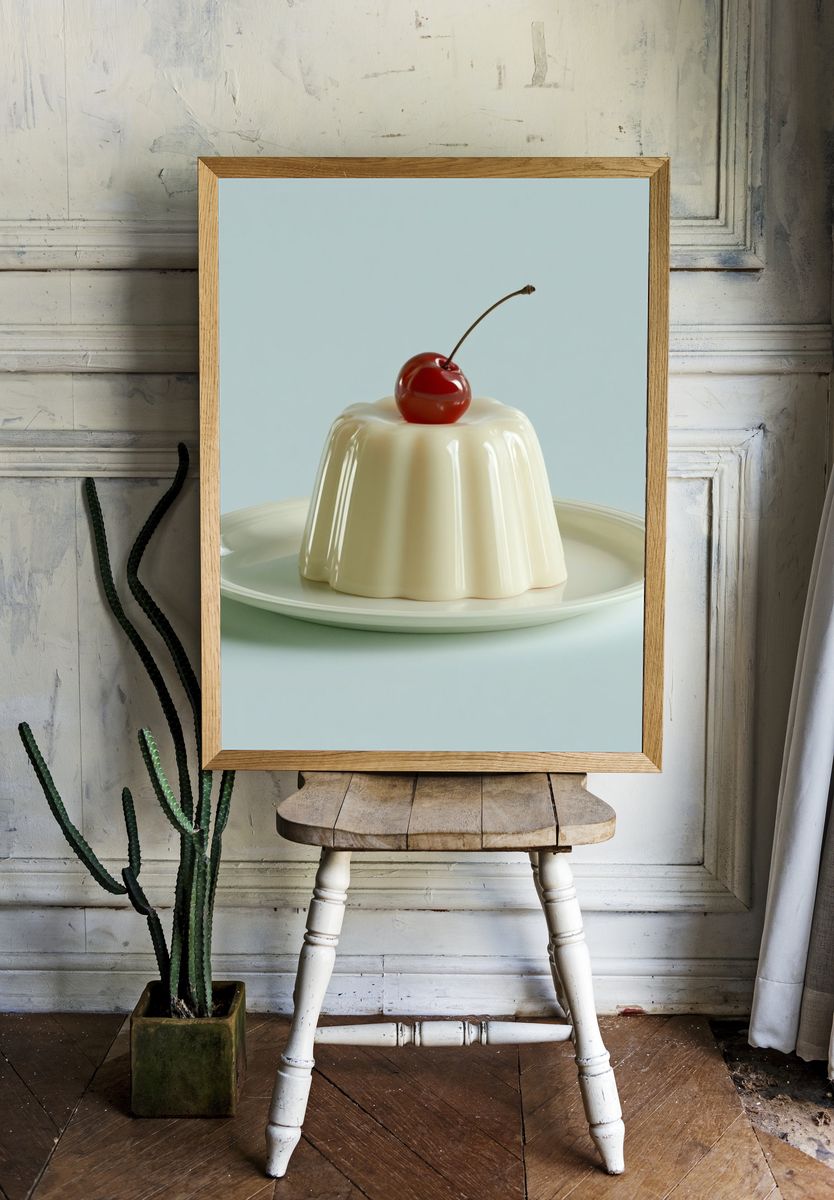 Cherry Panna Cotta Food Photography Poster. — room view 1