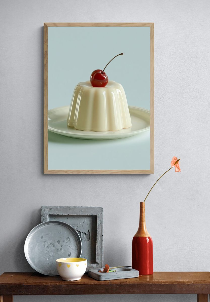 Cherry Panna Cotta Food Photography Poster. — room view 3