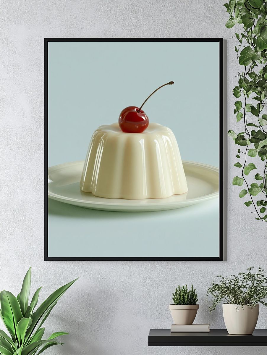 Cherry Panna Cotta Food Photography Poster. — room view 4