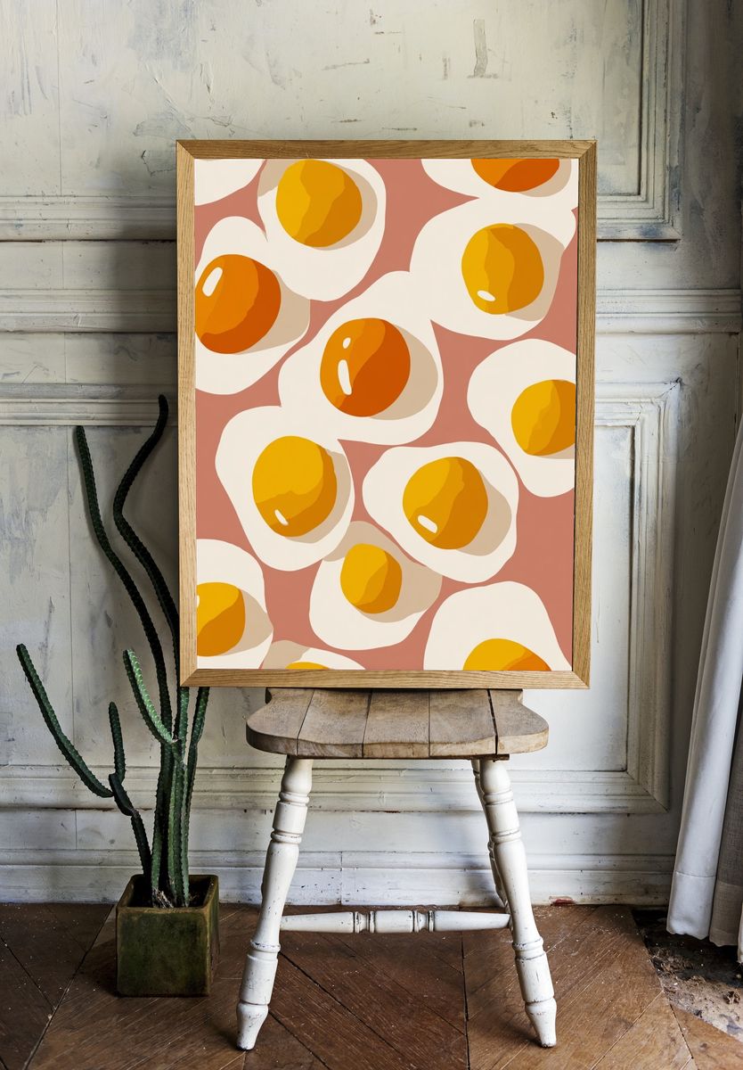 Sunny Side Up Eggs — Illustration Print. room preview