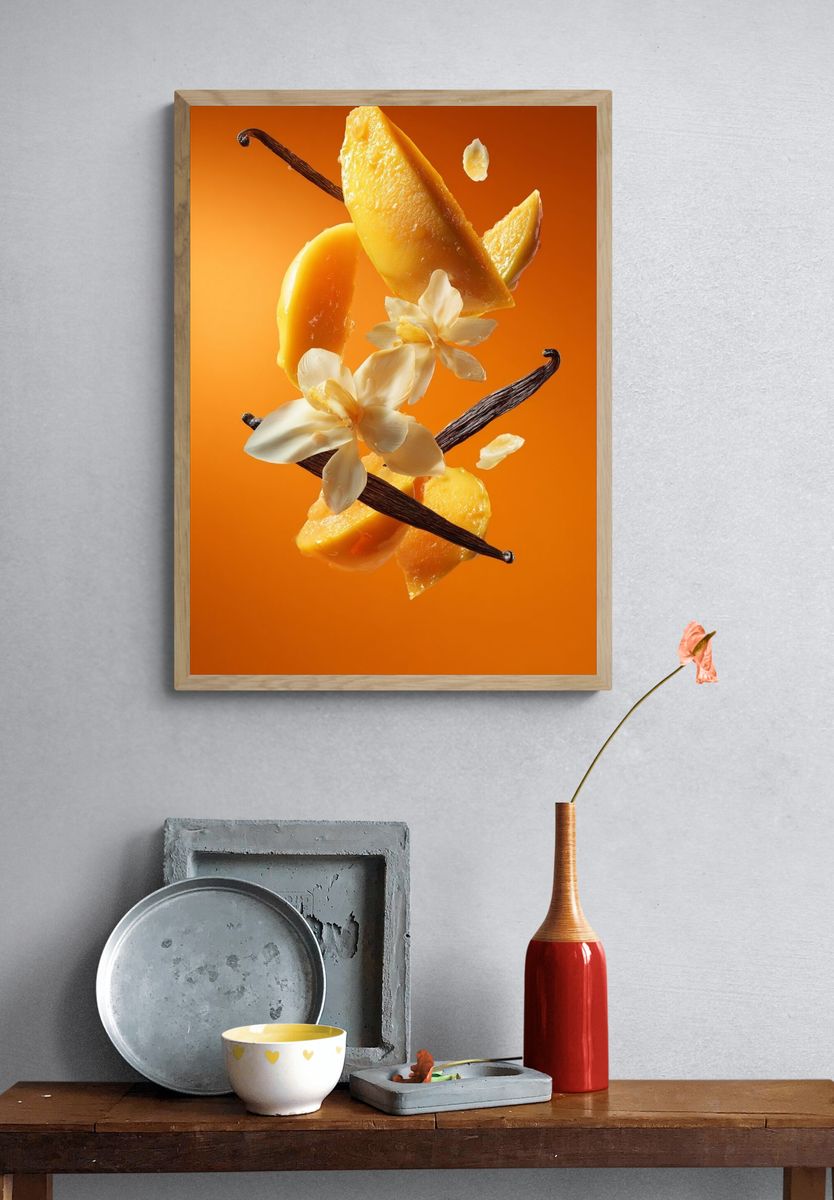 Mango and Vanilla Floral Still Life Poster. — room view 3
