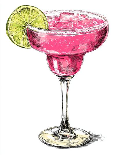 Pink Margarita Cocktail Illustration Poster. poster print