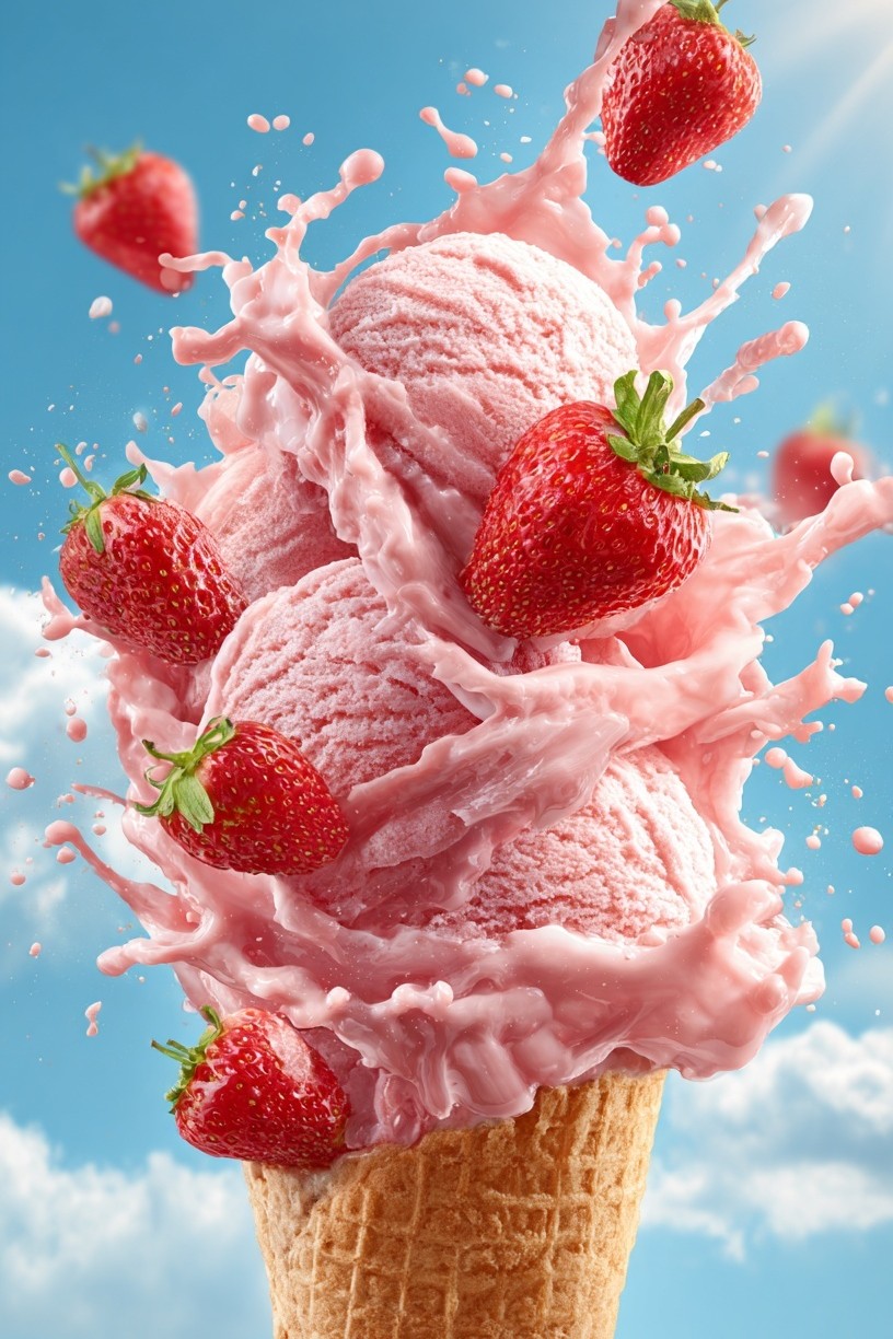 Strawberry Ice Cream Splash Poster. poster detail