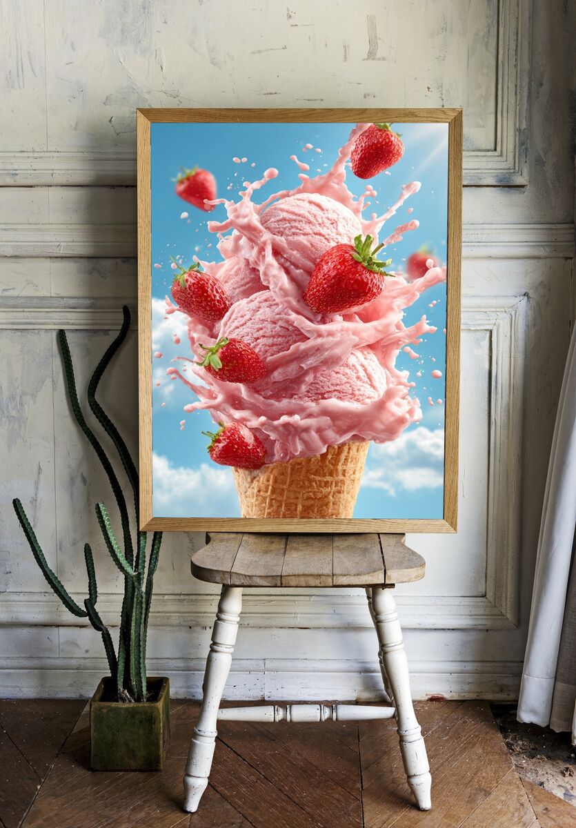 Strawberry Ice Cream Splash Poster. room preview