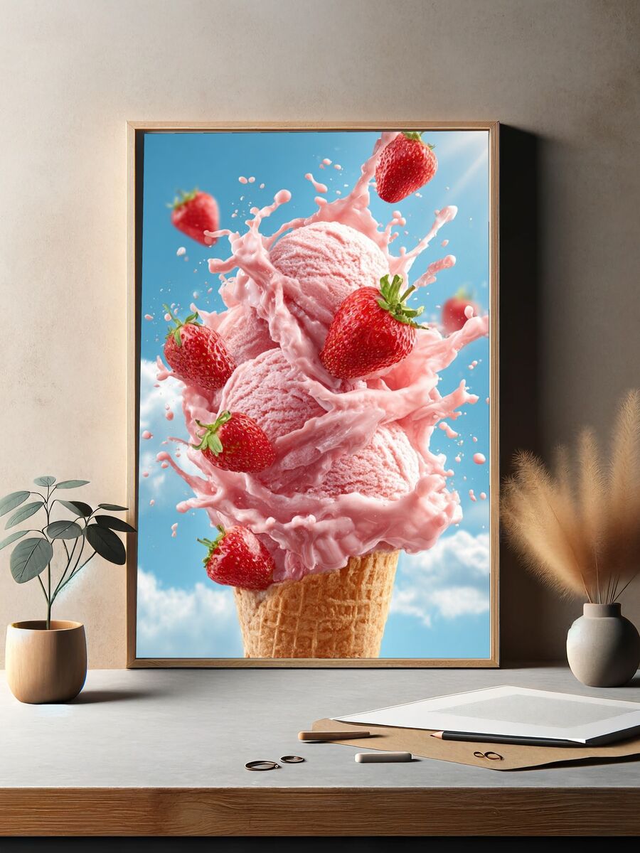 Strawberry Ice Cream Splash Poster. — room view 2