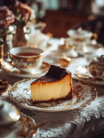 Cheesecake on Vintage Plate — Food Print. poster print