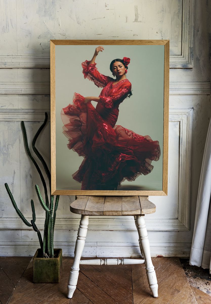 Flamenco Dancer in Red Dress Poster. — room view 1