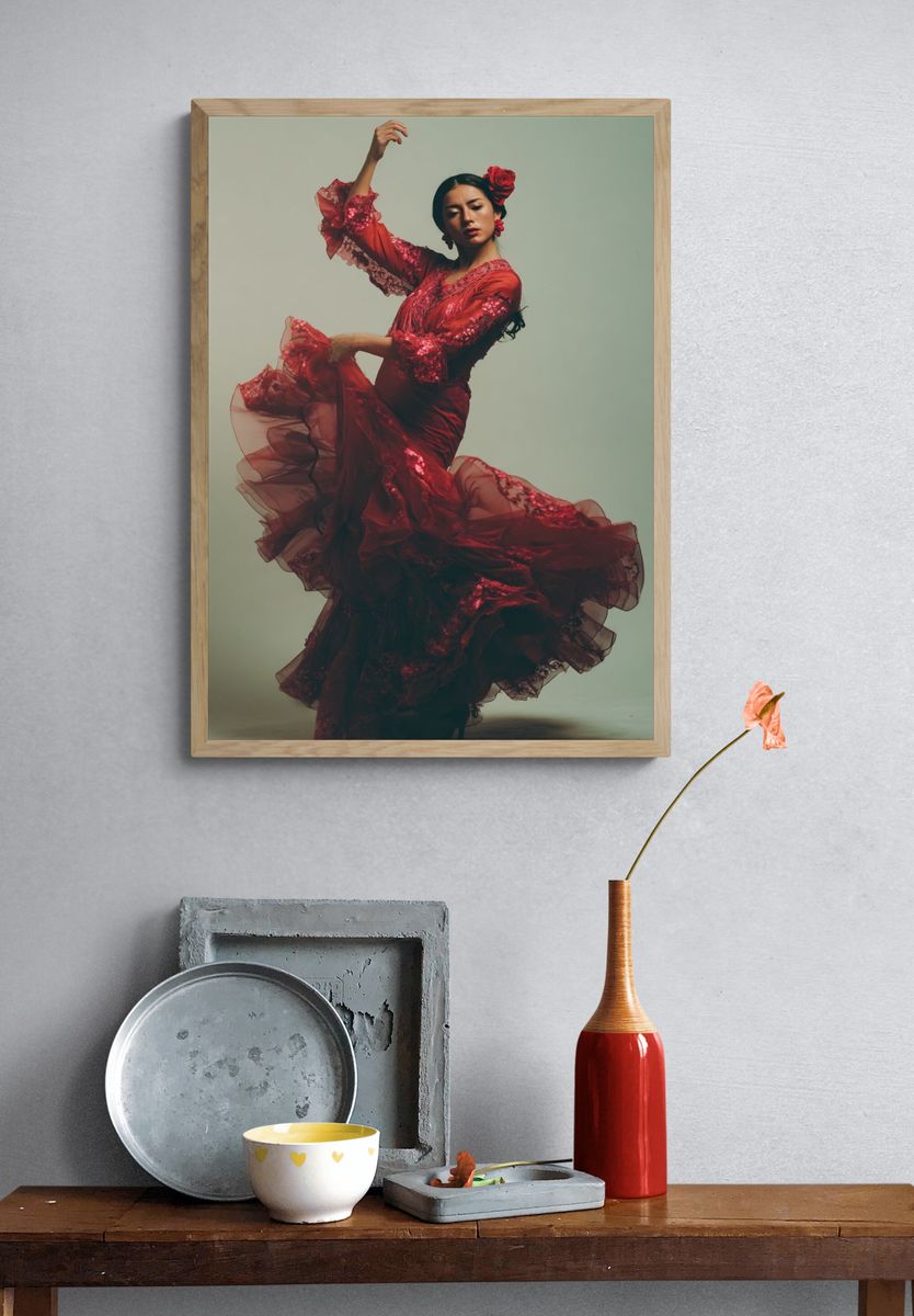 Flamenco Dancer in Red Dress Poster. — room view 3