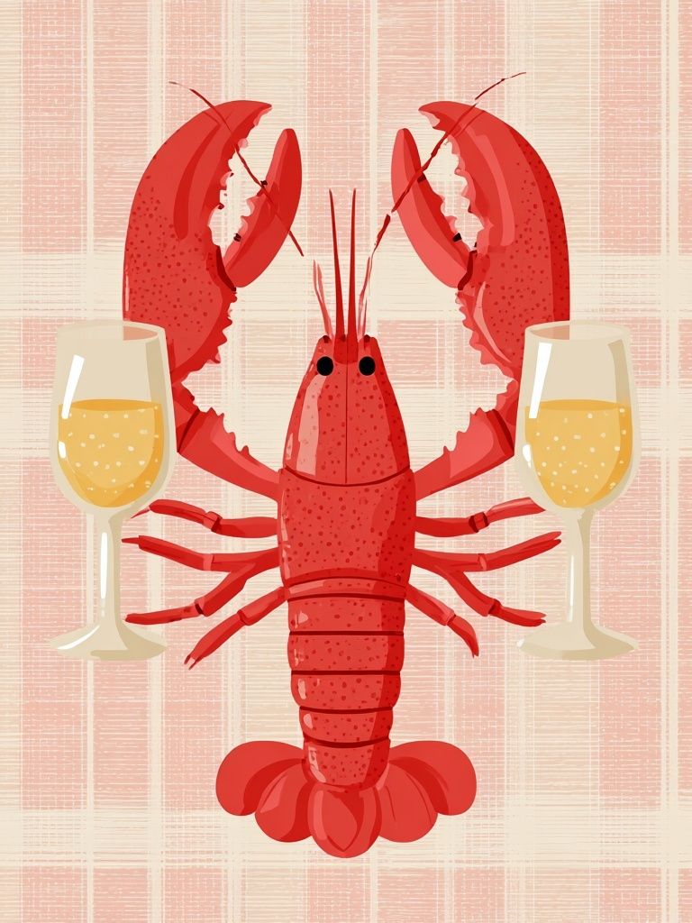 Lobster and Champagne — Food Art Print. poster detail