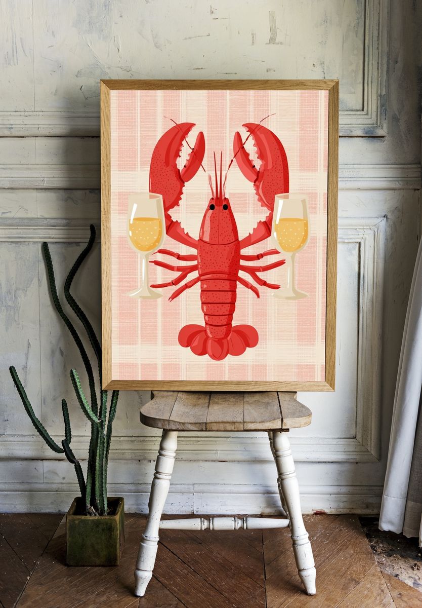 Lobster and Champagne — Food Art Print room preview