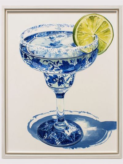 Margarita in Blue Floral Glass — Food & Drink Print. poster print
