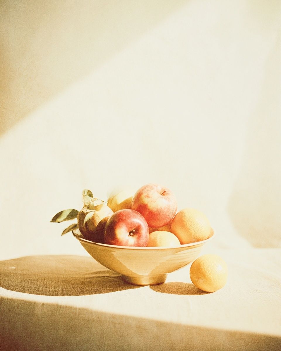 Sunlit Fruit Bowl Still Life Print. poster detail