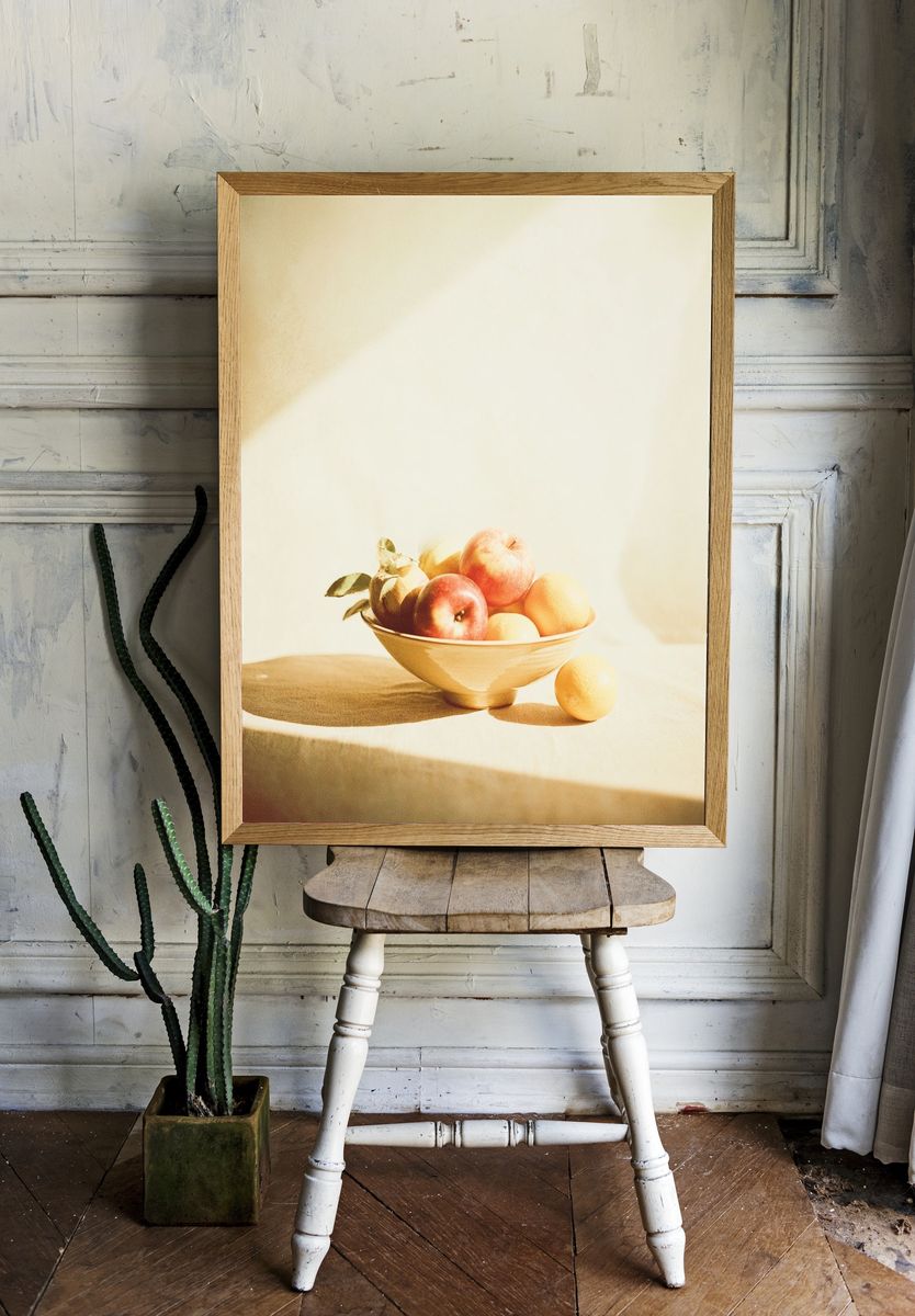 Sunlit Fruit Bowl Still Life Print. — room view 1