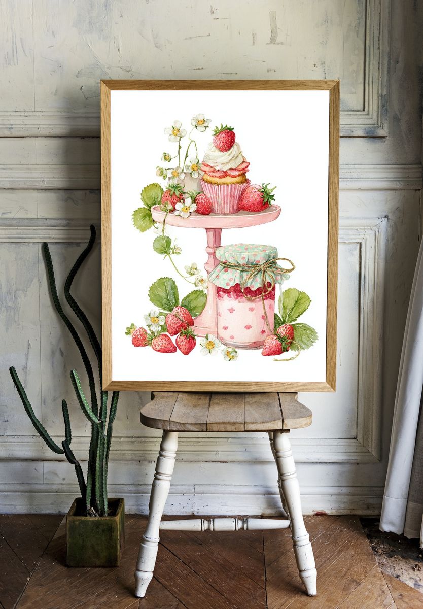 Strawberry Delight — Watercolor Print. — room view 1