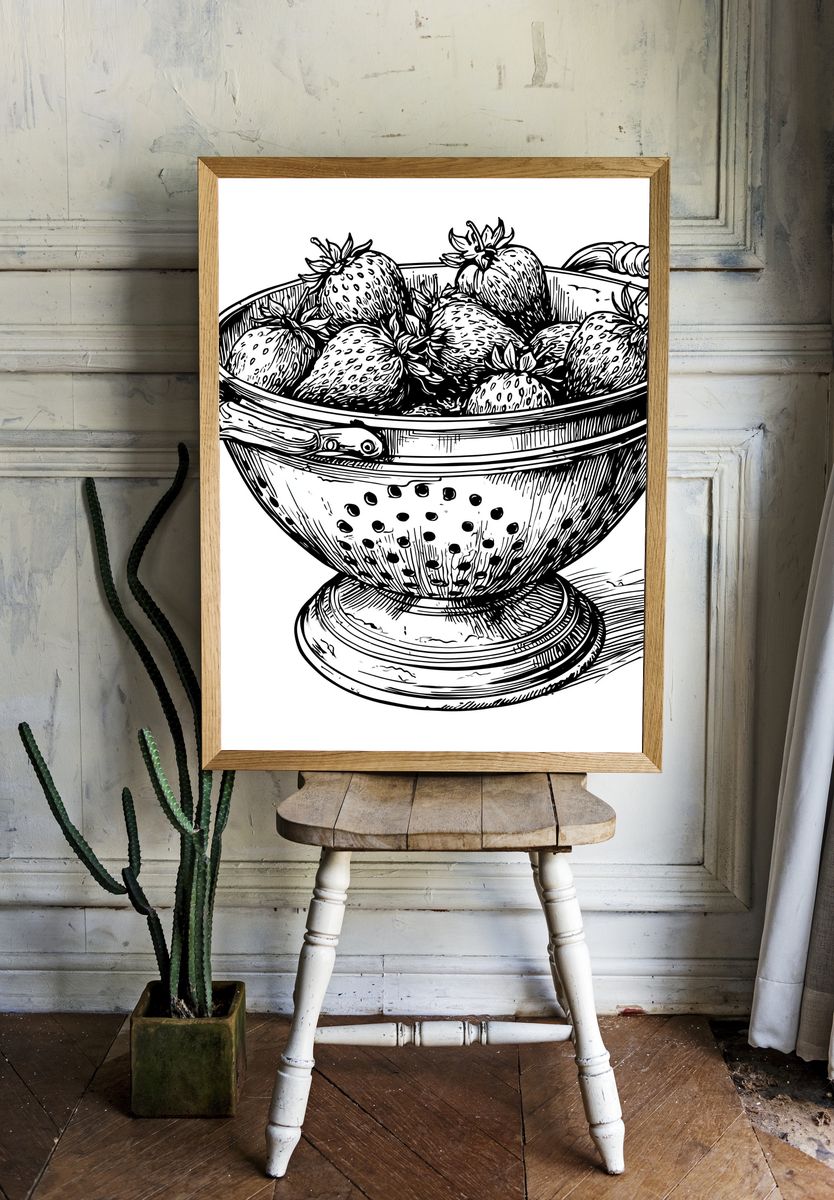 Strawberry Bowl Ink Print. — room view 1