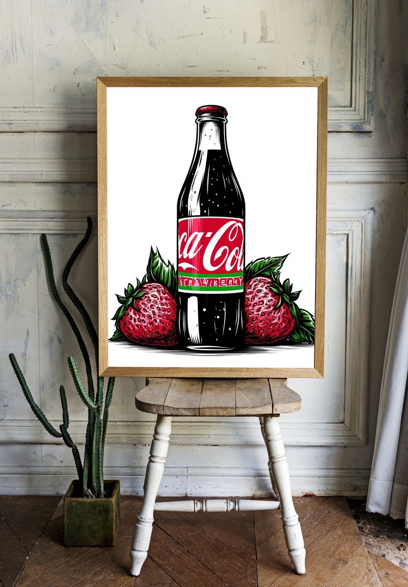 Strawberry Cola Bottle Illustration Poster. — room view 1
