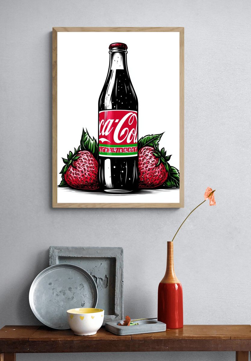 Strawberry Cola Bottle Illustration Poster. — room view 3