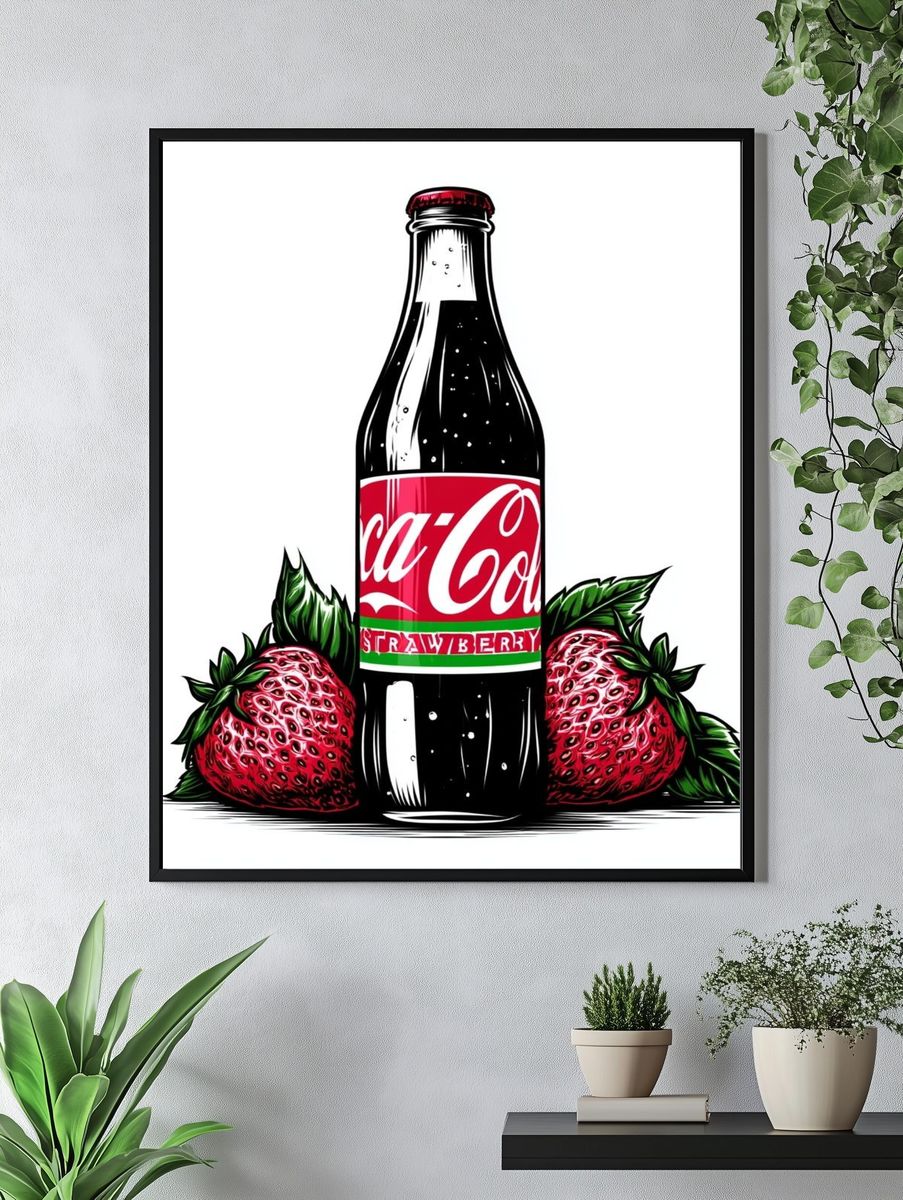 Strawberry Cola Bottle Illustration Poster. — room view 4