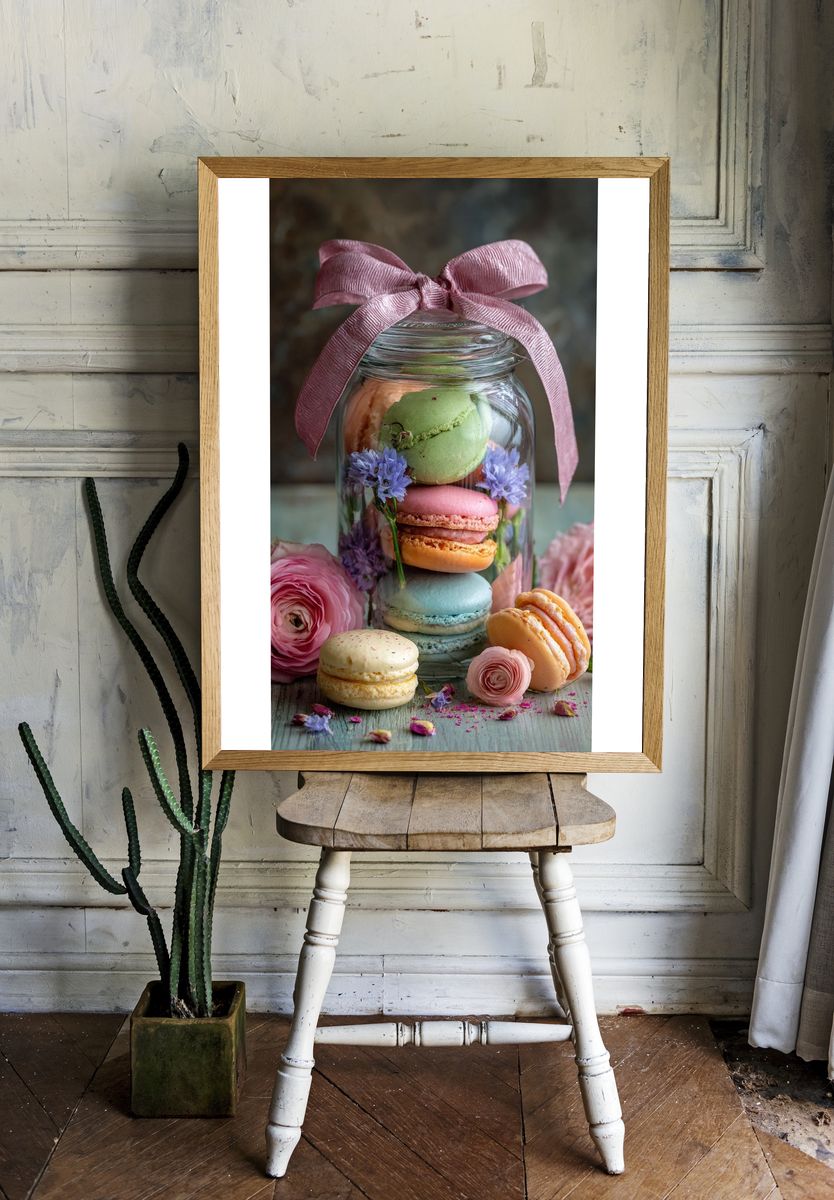 Pastel Macarons Still Life Poster. — room view 1