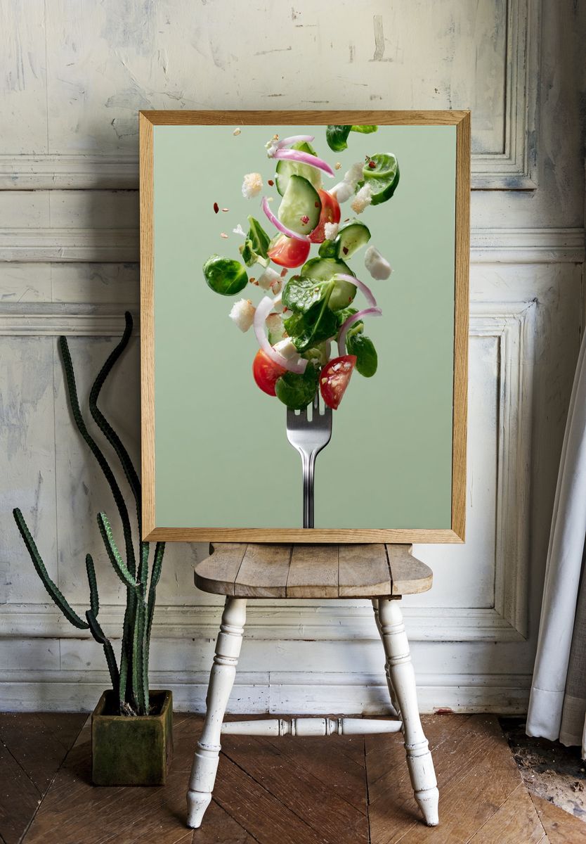 Floating Salad Photography Poster. — room view 1
