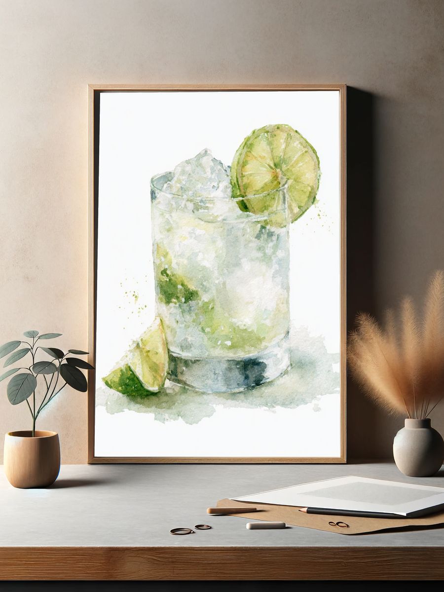 Lime Cocktail Watercolor Print. — room view 2