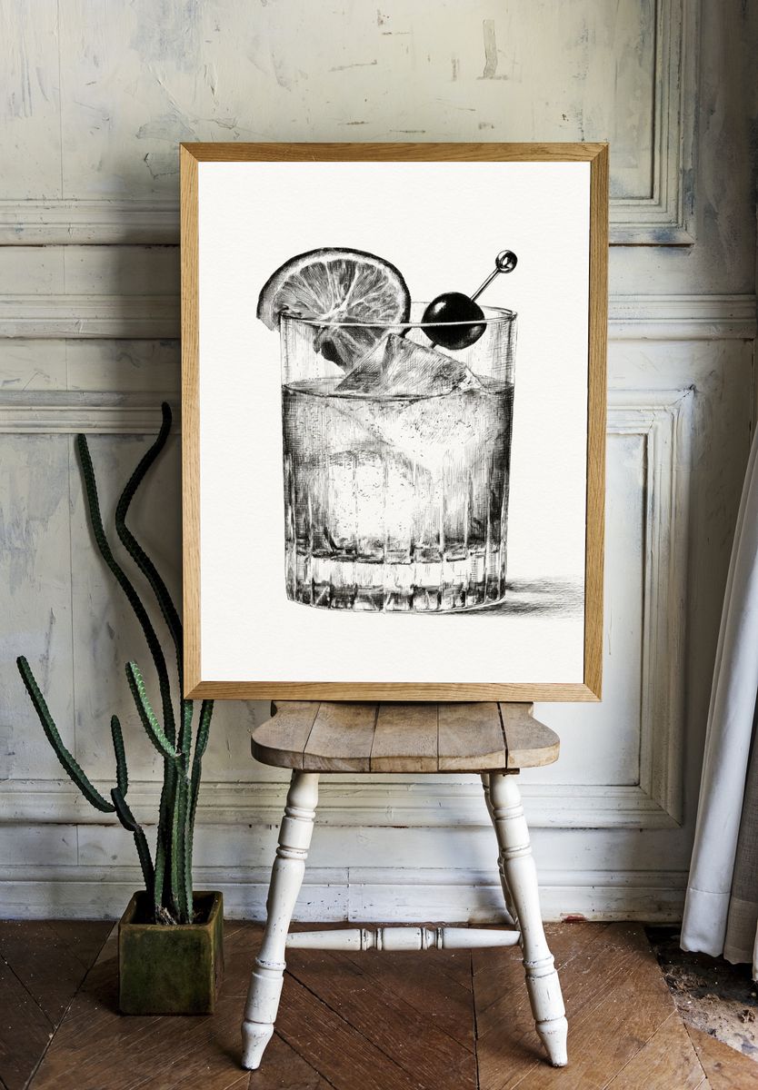Cocktail Glass Sketch Poster. — room view 1