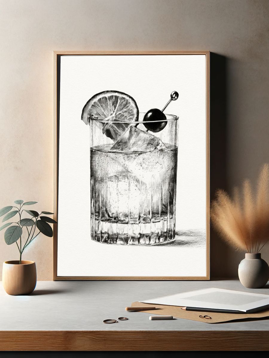 Cocktail Glass Sketch Poster. — room view 2