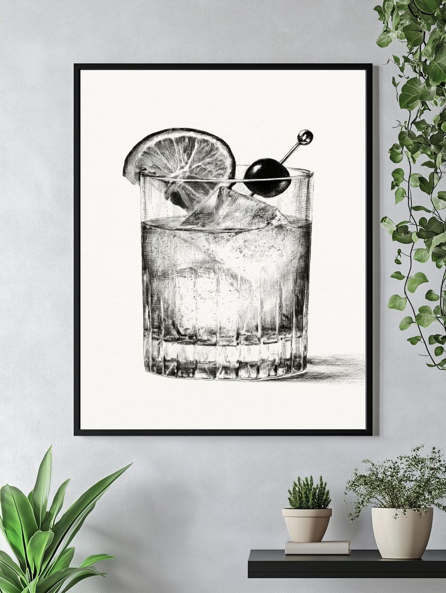 Cocktail Glass Sketch Poster. — room view 4