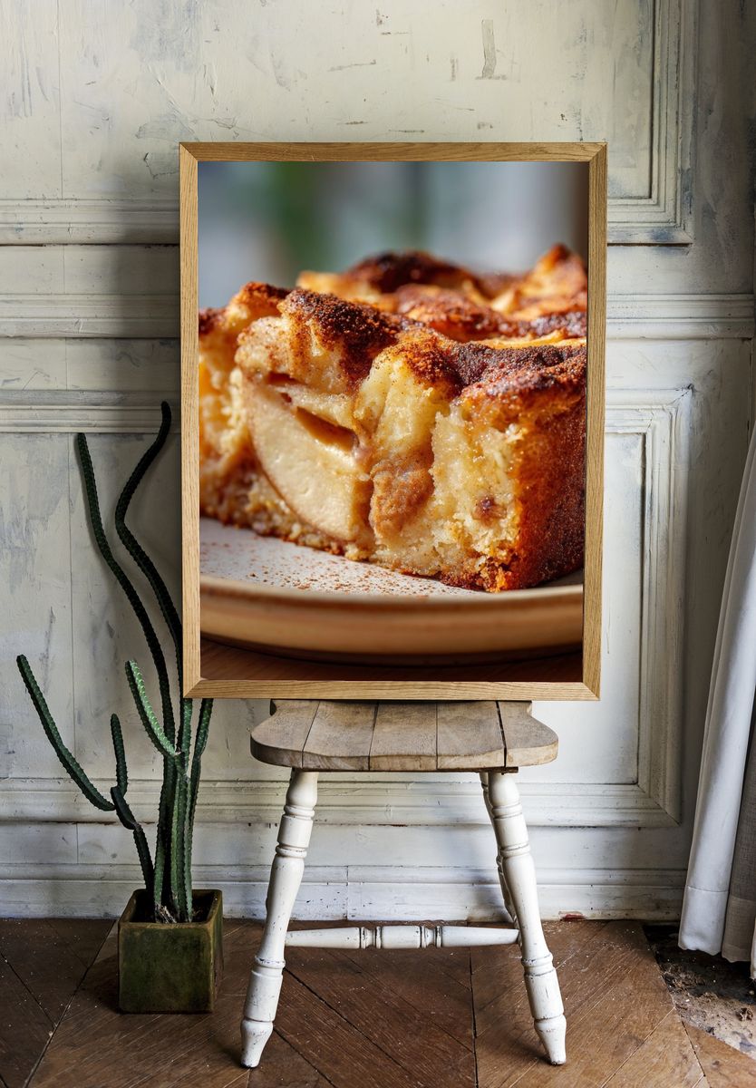 Apple Cake Slice Food Photography Poster. — room view 1