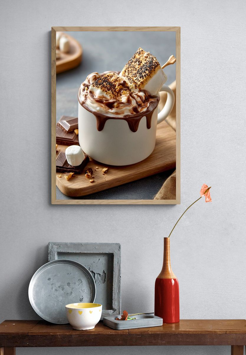 Chocolate Marshmallow Mug Photography Poster. — room view 3