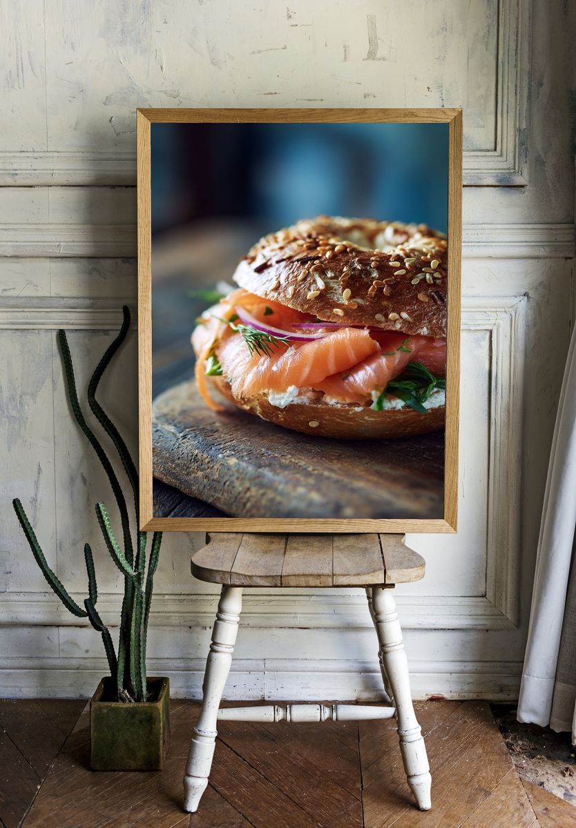 Smoked Salmon Bagel Photography Poster. — room view 1
