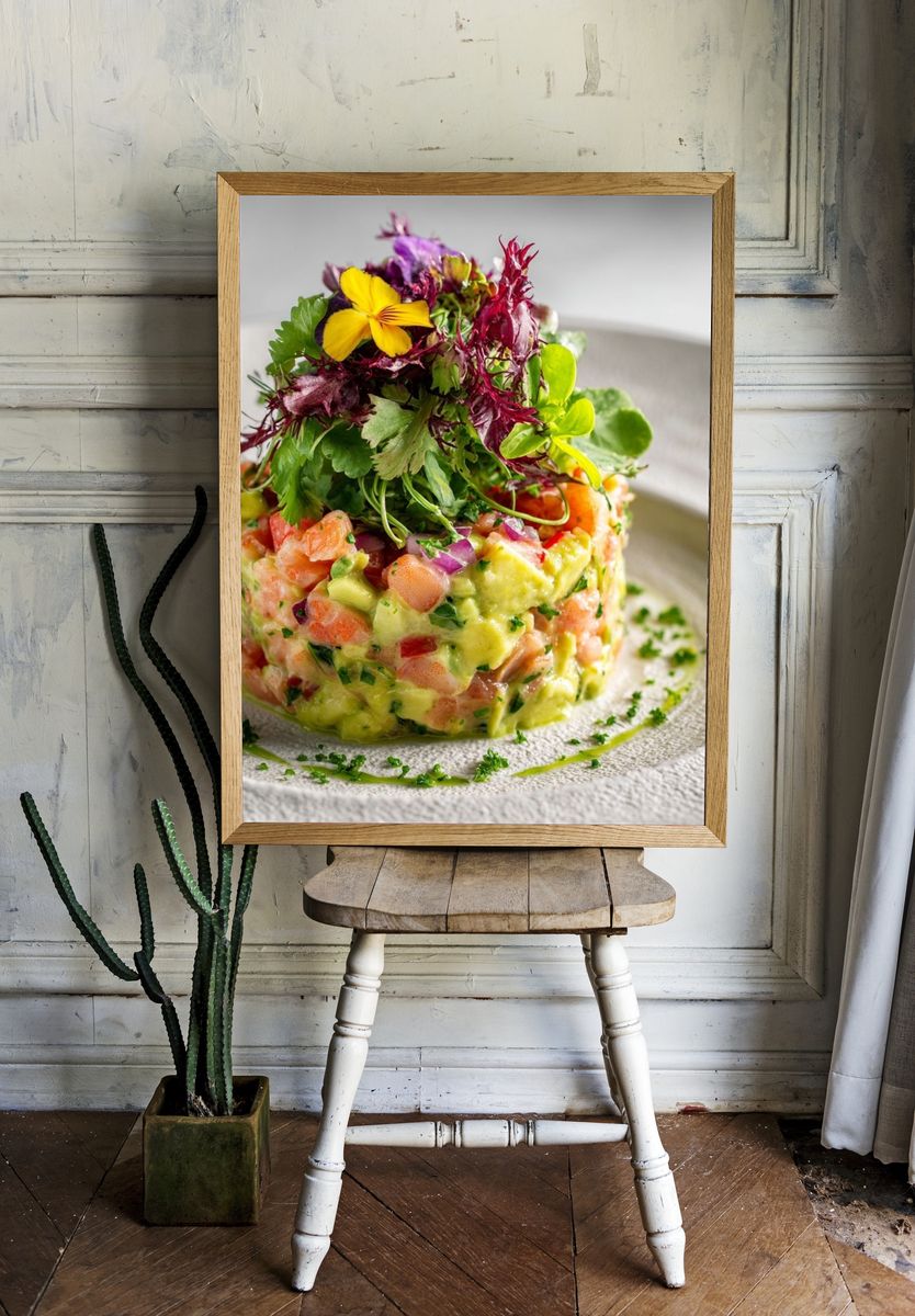 Gourmet Seafood Tartare Photography Poster. — room view 1