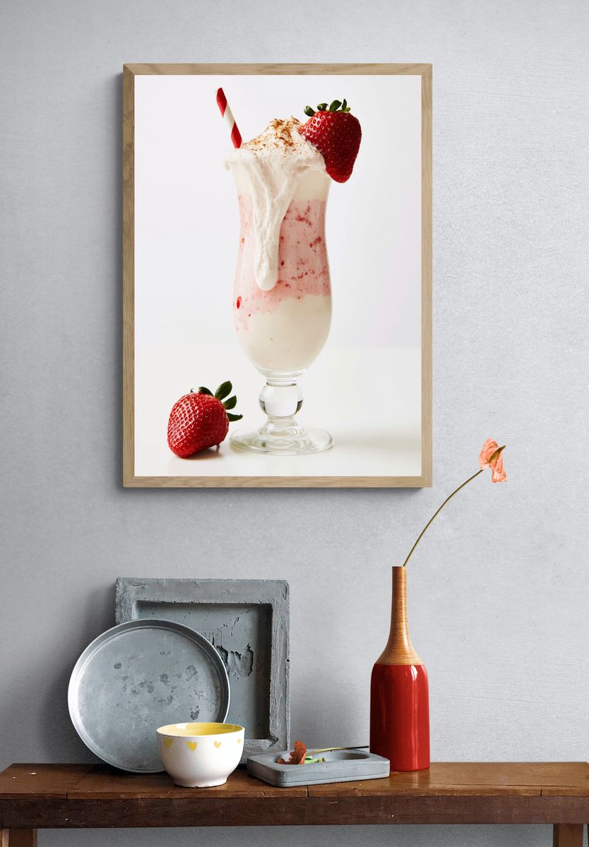 Strawberry Milkshake Photography Poster. — room view 3