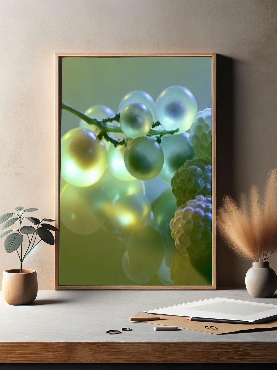 Glowing Grapes Still Life Print. — room view 2