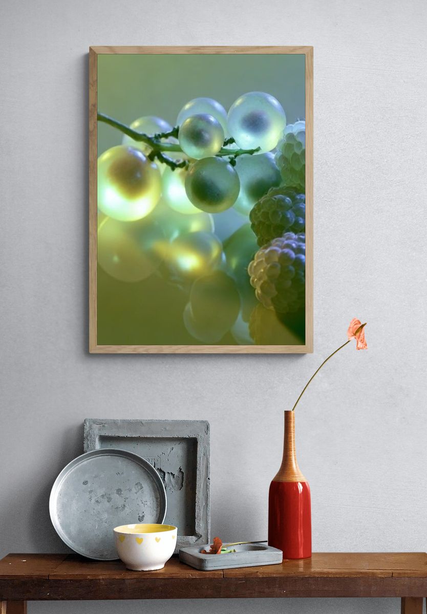 Glowing Grapes Still Life Print. — room view 3