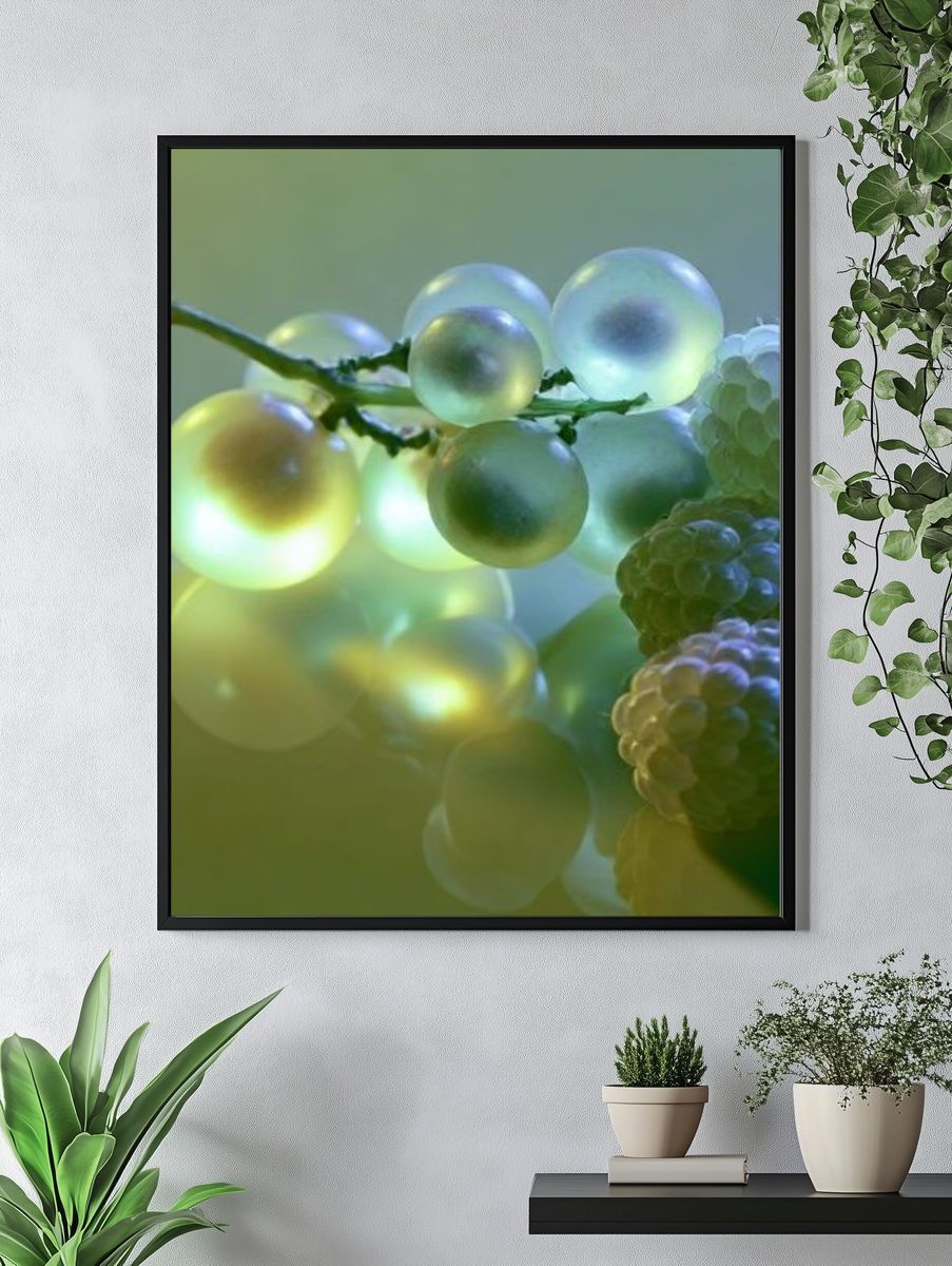 Glowing Grapes Still Life Print. — room view 4
