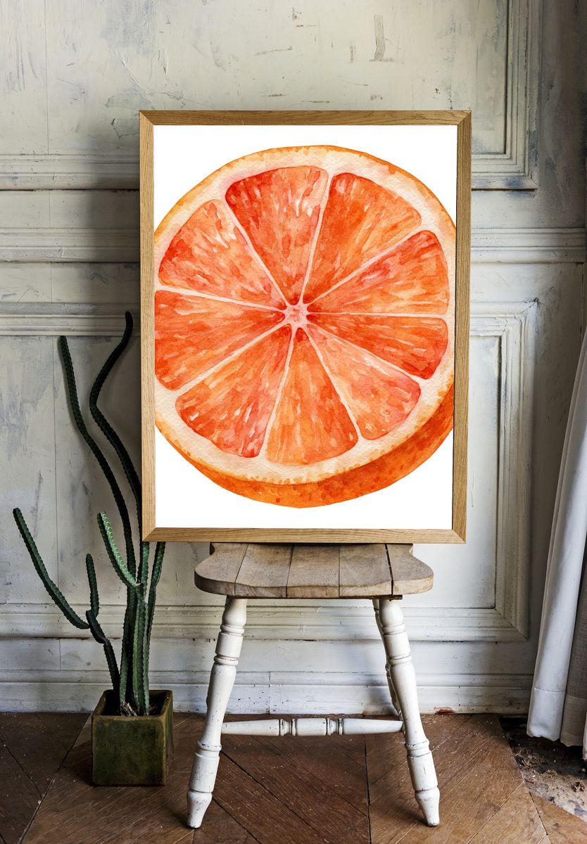 Orange Slice Watercolor Print. — room view 1