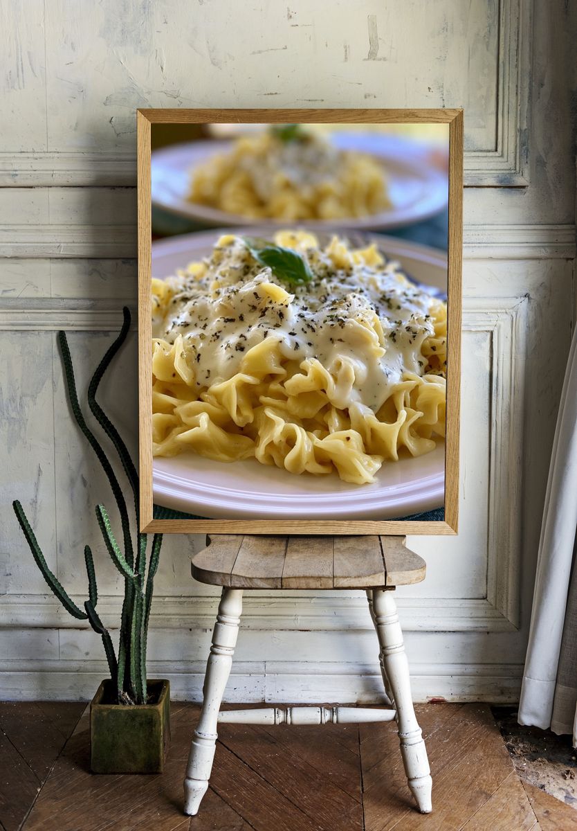 Creamy Pasta Dish Photography Poster. — room view 1