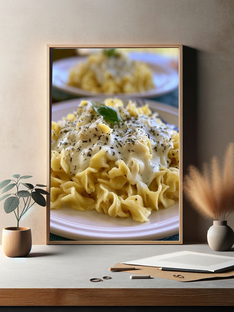 Creamy Pasta Dish Photography Poster. — room view 2