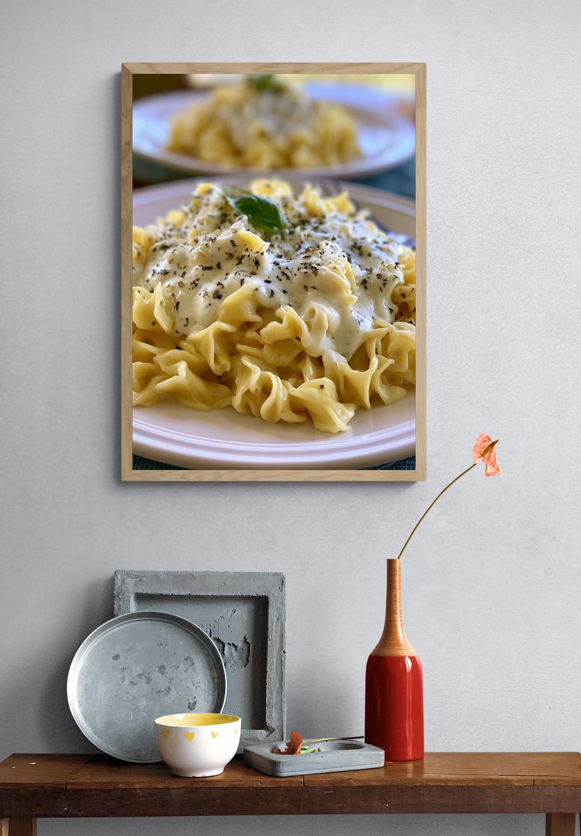 Creamy Pasta Dish Photography Poster. — room view 3