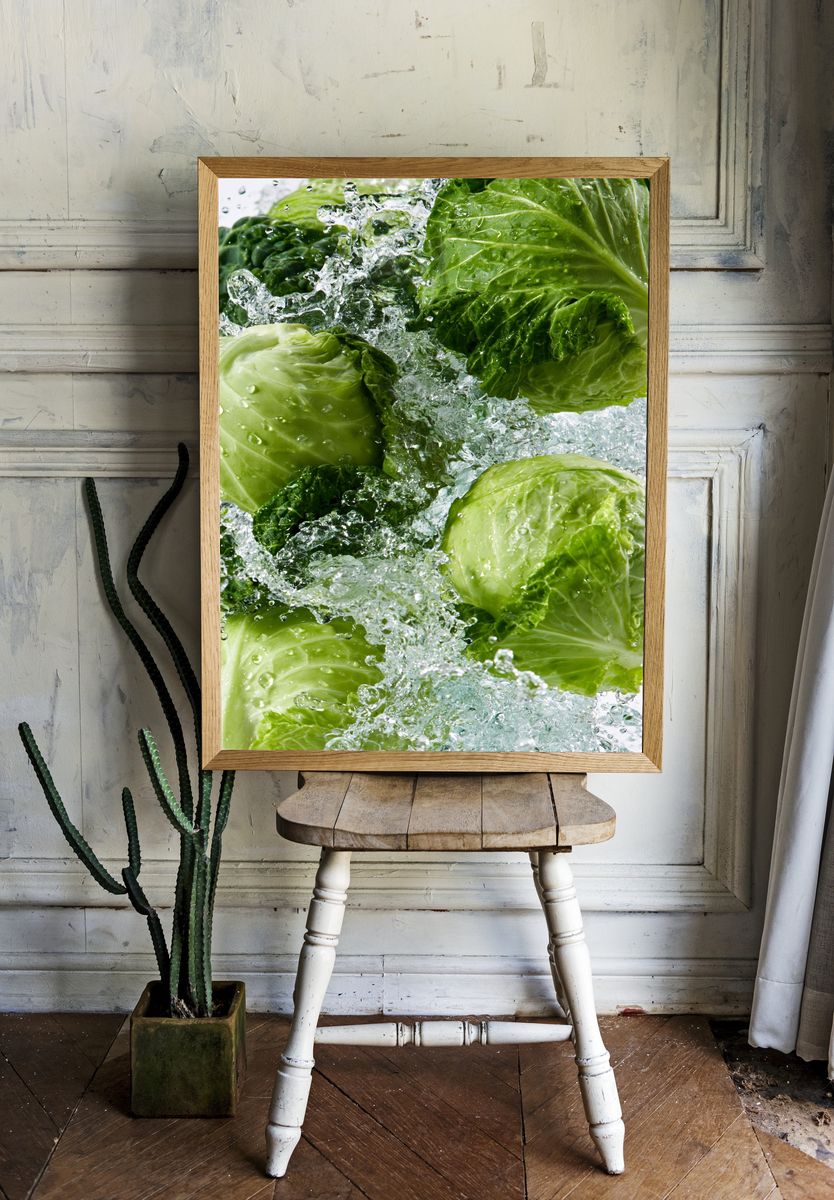 Fresh Cabbage Splash Photography Poster. room preview