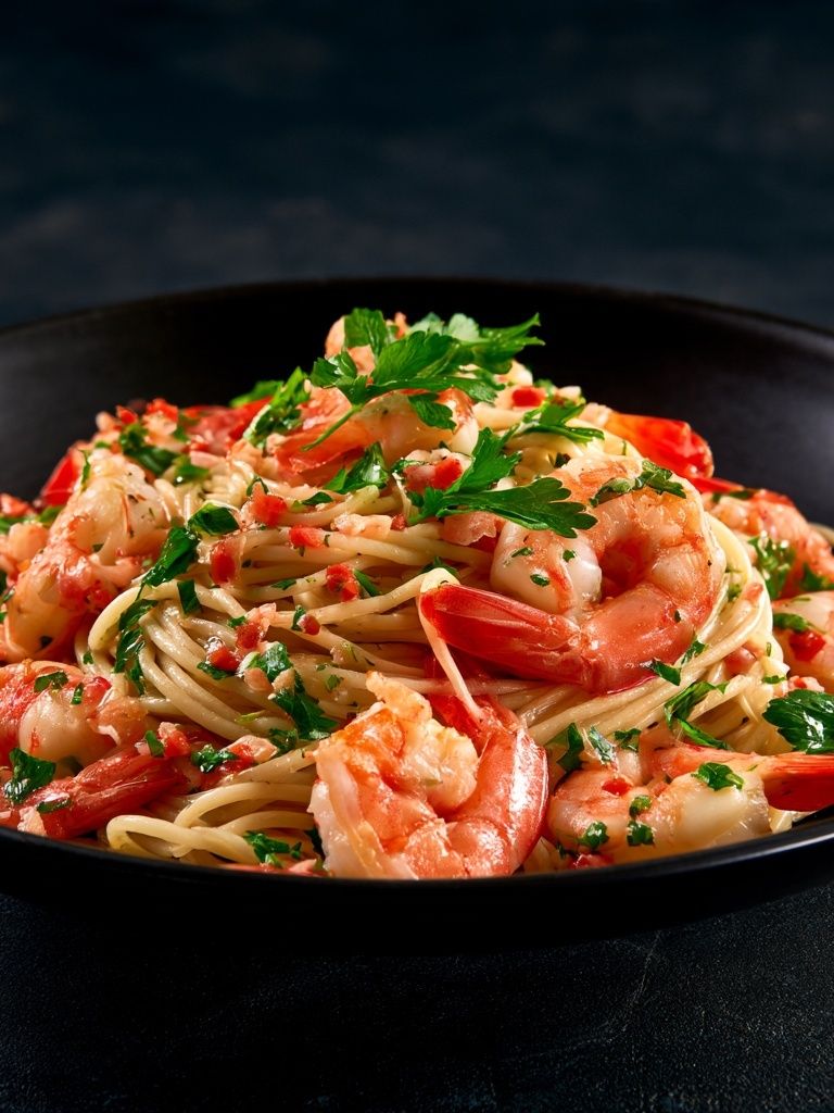 Shrimp Pasta Food Photography Poster. poster — food-drink art