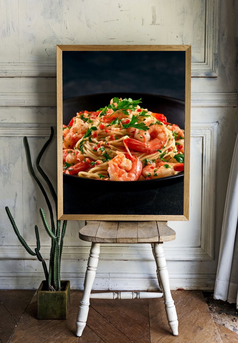 Shrimp Pasta Food Photography Poster. room preview
