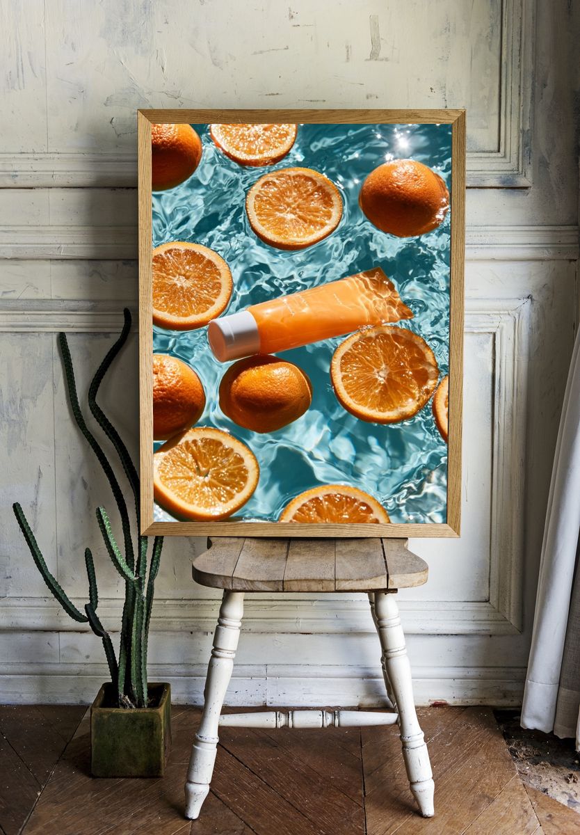 Floating Oranges Photography Poster. — room view 1