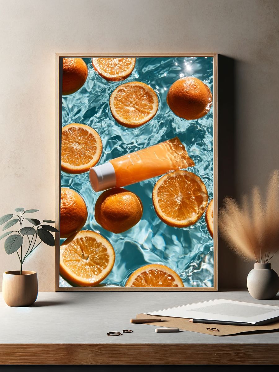 Floating Oranges Photography Poster. — room view 2