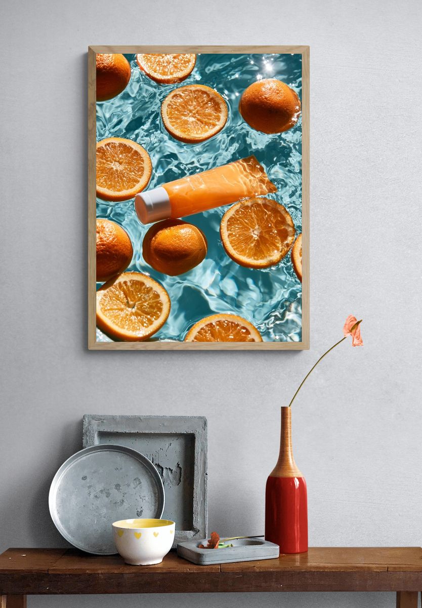 Floating Oranges Photography Poster. — room view 3