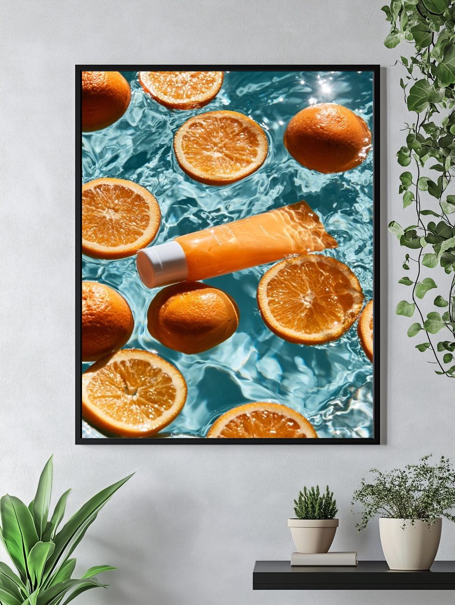 Floating Oranges Photography Poster. — room view 4