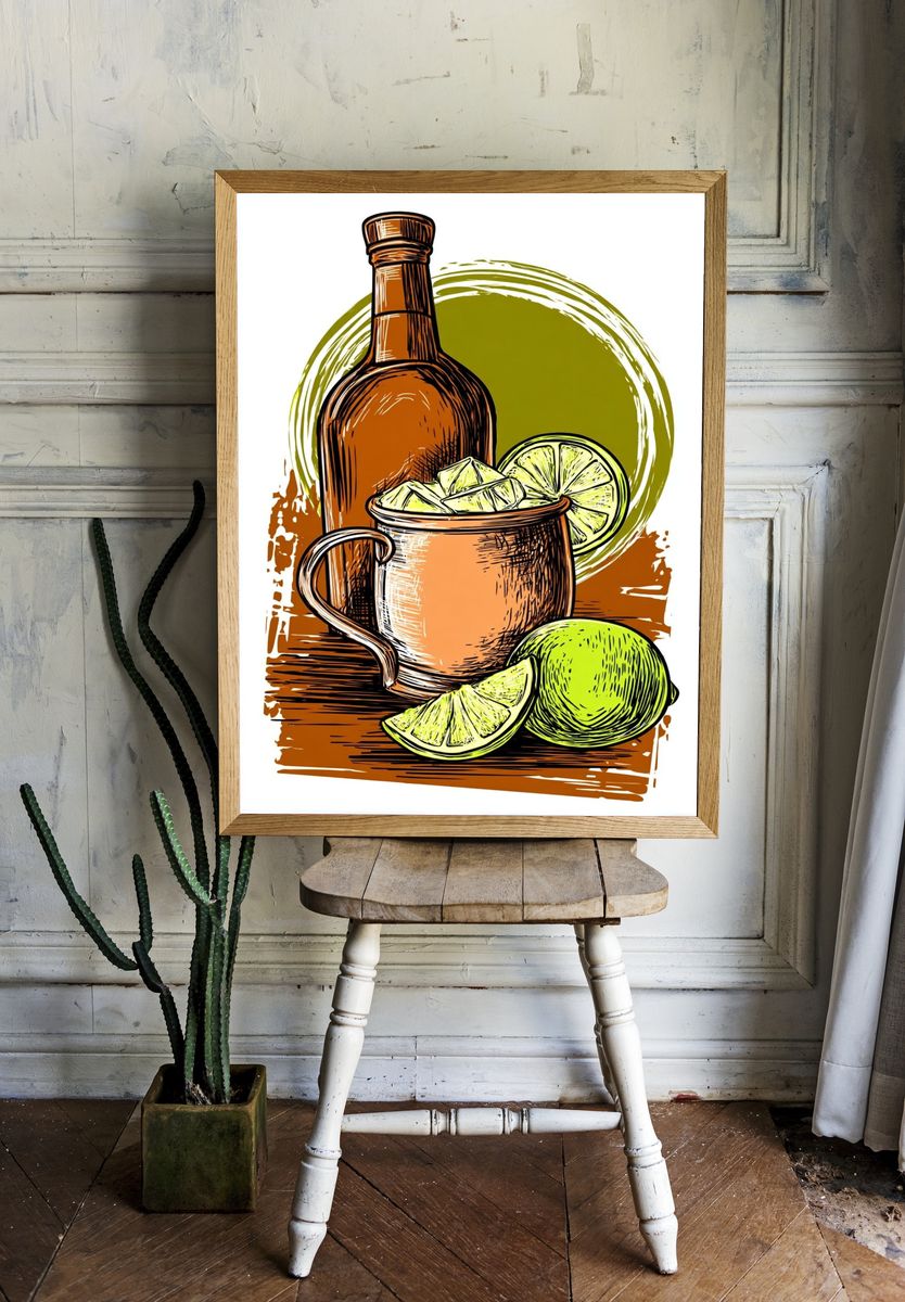 Lime Mule Cocktail Illustration Poster. — room view 1
