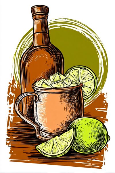 Lime Mule Cocktail Illustration Poster. poster